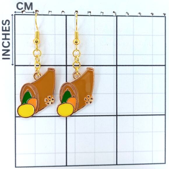 Cornucopia Earrings Thanksgiving Fall Harvest Jewelry - Picture 3 of 4